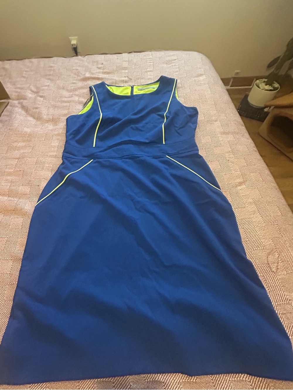 Marc New York Royal Blue Midi Dress with Neon Lime Trim